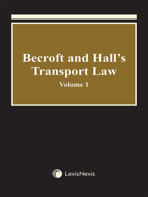 cover image of Becroft and Hall's Transport Law